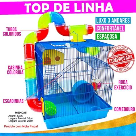 Gaiola Hamster Super Luxo Labirinto Andares Azul Linda Frete Gr Tis