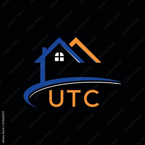 UTC house logo, letter logo. UTC blue image on black background and ...