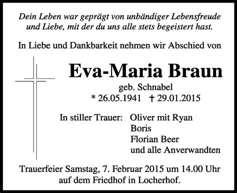 Traueranzeigen von Eva Maria Braun Schwarzwälder Bote Trauer