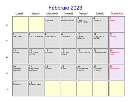 Calendario Febbraio 2023 Con Festività E Fasi Lunari Quaresima