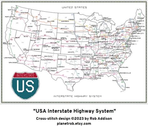 US INTERSTATE Road Map Kreuzstich Karte Pdf Download USA USA ...