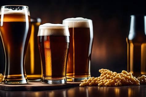 Premium AI Image | Glasses of beer with a background of wheat and wheat.