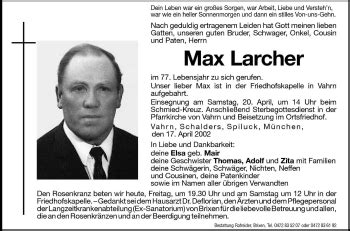 Traueranzeigen Von Max Larcher Trauer Bz