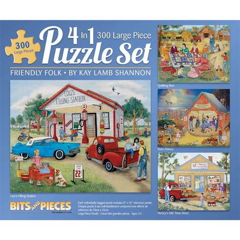 Bits and Pieces - 4-in-1 Multi-Pack Set of 300 Piece Jigsaw Puzzle for Adults - Friendly Folk ...