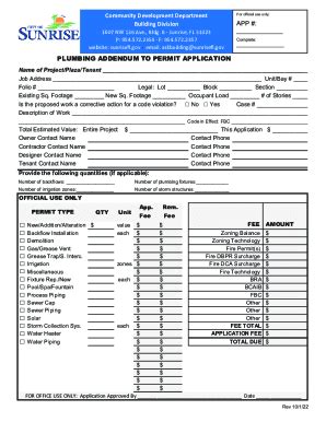 Fillable Online Plumbing Addendum To Permit Application App Fax