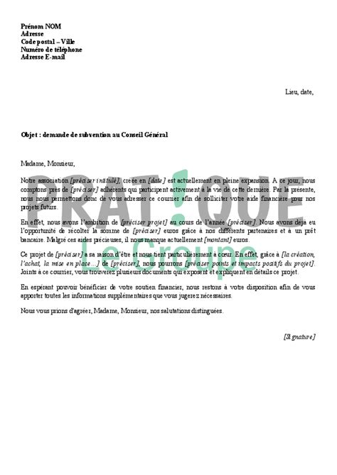 Lettre de demande de subvention d une association au Conseil Général