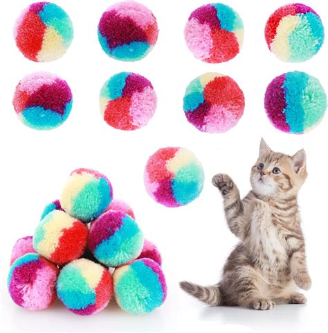 Tiesome Rainbow Cat Toy Balls 20pcs Soft Cat Ball Colorful Cat Pom Pom Balls