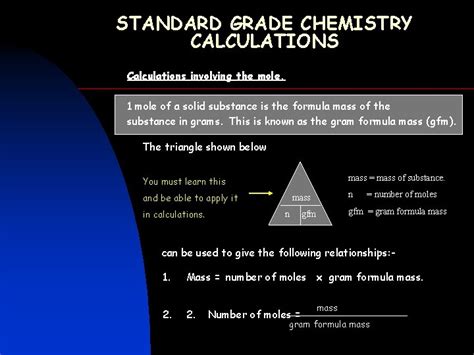 Standard Grade Chemistry Calculations Calculations Involving The Mole