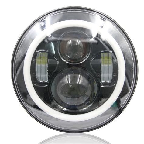 1Pair White Halo With White 7 LED Headlight H4 High Low Lumen Auto