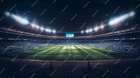 Premium AI Image | night grand football stadium with sport light ...