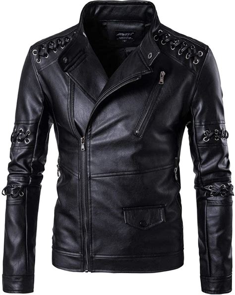 Hombre Chaqueta Negra De Cuero De Imitaci N De Biker Hombres Slim Chic