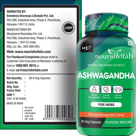 Buy NOURISHVITALS ASHWAGANDHA PURE HERBS 500 MG ASHWAGANDHA EXTRACT 60