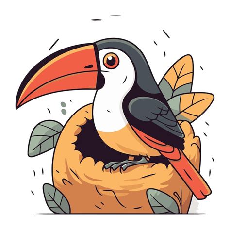 Tucano sentado no ninho Ilustração vetorial em estilo de desenho