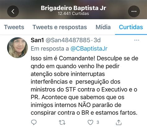 Comandante da Aeronáutica curte post que diz que STF persegue Bolsonaro