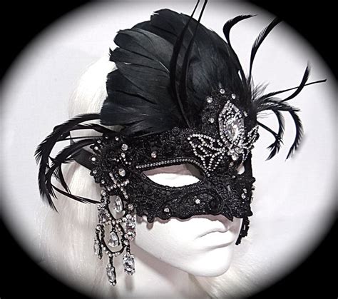 Black Beauty Rhinestone Masquerade Mask Ma Etsy In Lace