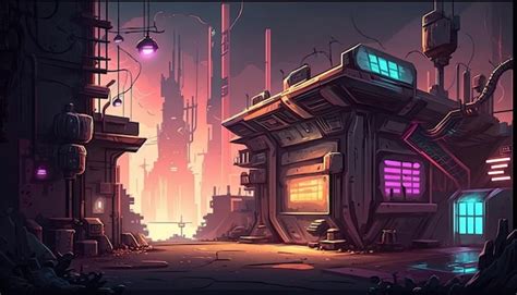 Entorno de fondo 2d cyberpunk city para un juego móvil battle arena