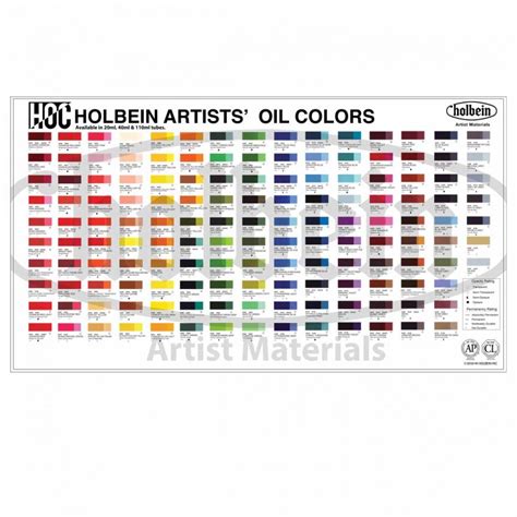 Holbein Oils Printed Color Chart | Jerry's Artarama