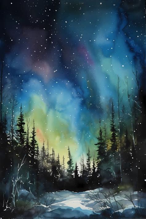 Northern Lights 7 Watercolor Painting Of An Aurora Borealis Etsy