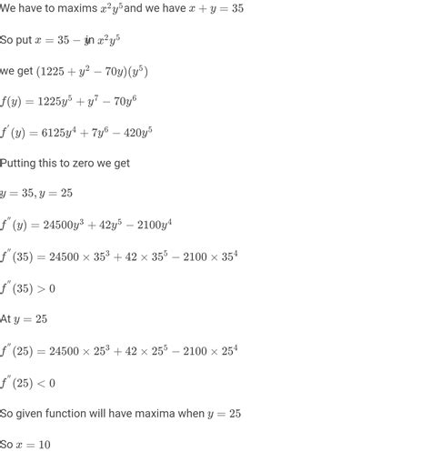 Find Two Positive Numbers X And Y Such That Their Sum Is 35 And The