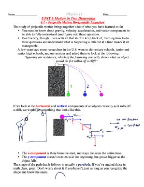 Fillable Online Projectile Motion Horizontally Launched Key Pdf