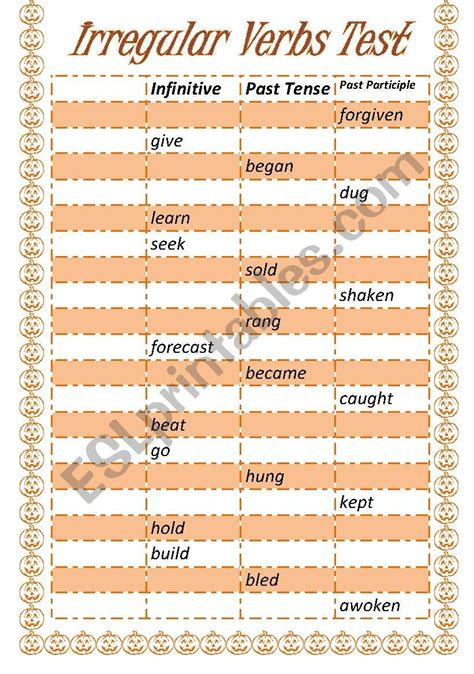 Irregular Verbs Test ESL Worksheet By Petamaty