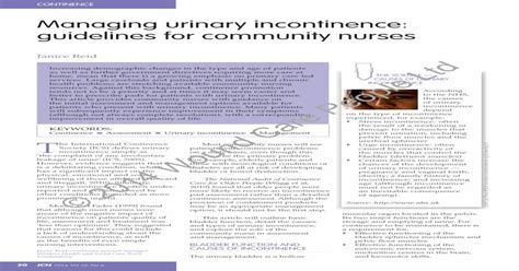 Managing Urinary Incontinence Guidelines For  Managing Urinary Incontinence Guidelines For