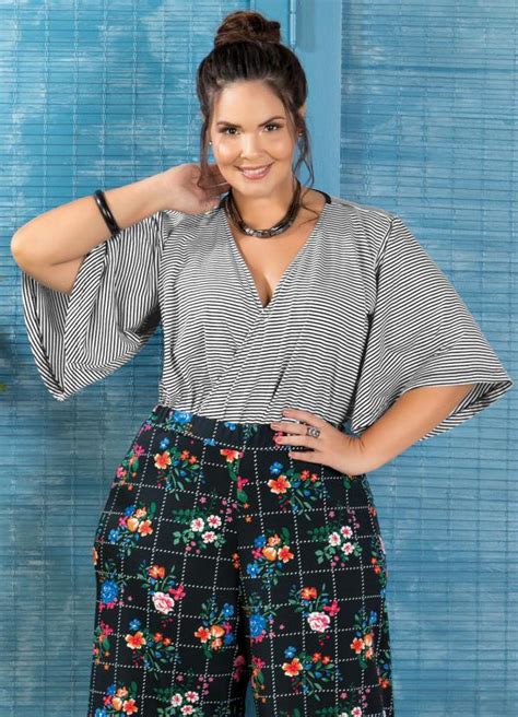 Body Transpassado Plus Size Listrado Marguerite Marguerite