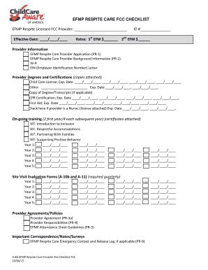 Fillable Online Efmp Respite Care Fcc Checklist Fax Email Print Pdffiller