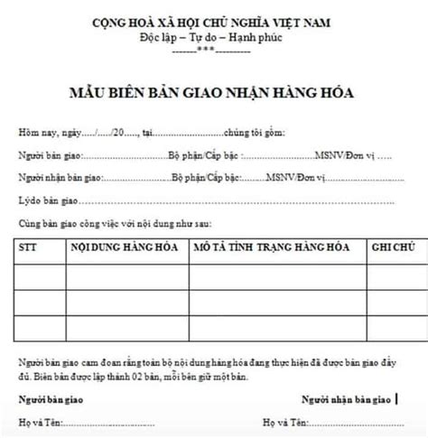 Phiếu Giao Nhận Hàng Hóa Là Gì Phiếu Này Có Tác Dụng Gì