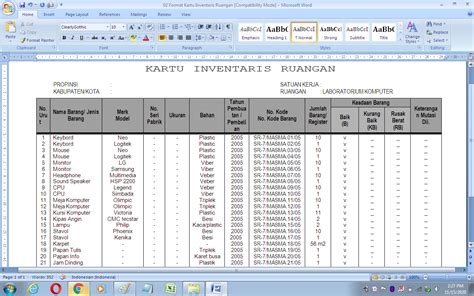 Contoh Daftar Inventaris Barang Laboratorium Komputer