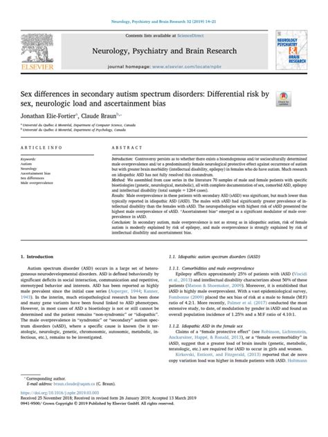 Sex Differences In Secondary Autism Spectrum Disorders Differential