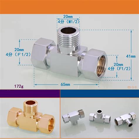 1 2 Three Way Brass Female Connector Joint Copper Fitting Faucet Joint Adapter For Water Heater