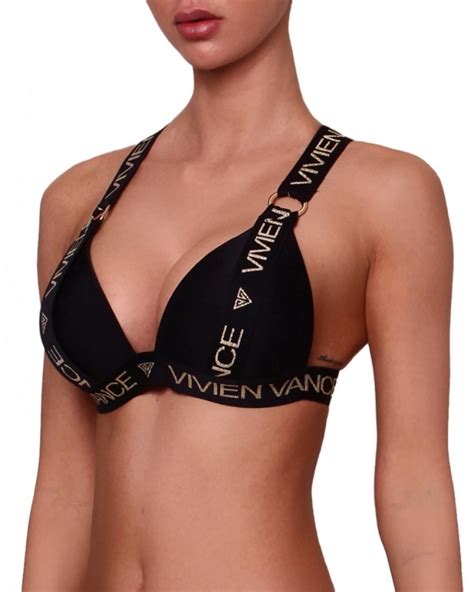 Black Push Up Triangle Bikini Top With Branded Straps XXL Vivien Vance