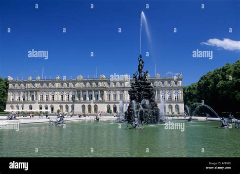 Castle Of Herrenchiemsee With Garden And Fountains Island Of