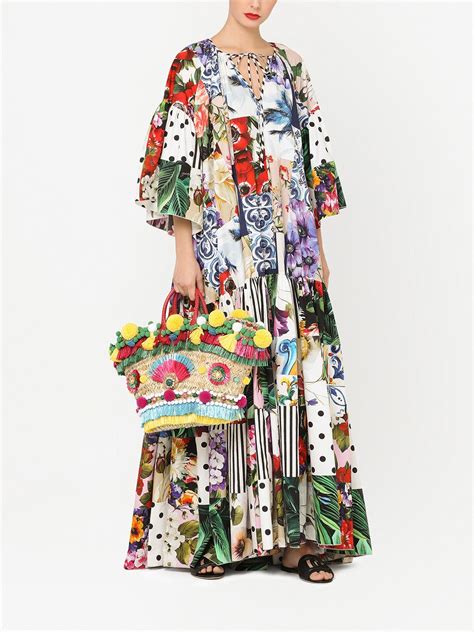 Dolce And Gabbana Long Patchwork Print Dress Farfetch