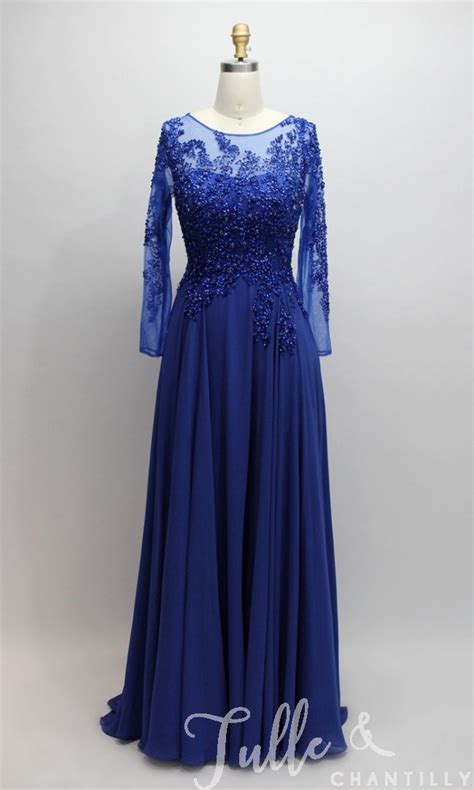 Cobalt Blue Elegant Long Chiffon Tulle Mother Of The Bride Dress With