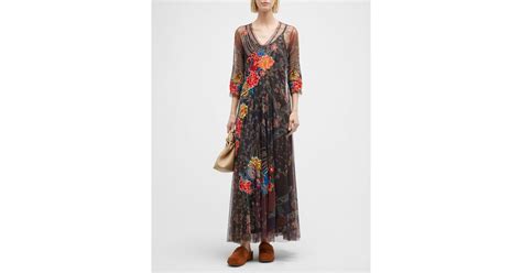 Johnny Was Kyler Embroidered Printed Mesh Maxi Dress Lyst