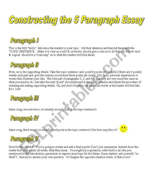 5 Paragraph Essay Esl Worksheet By Pharise