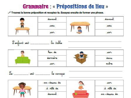 French Grammar A1 Prepositions Place Teaching Resources