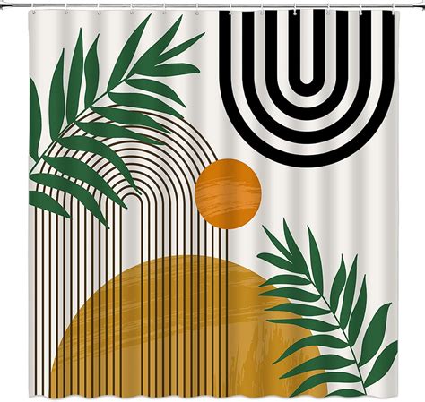 Mid Century Abstract Shower Curtain Boho Arch Sun Moon Modern