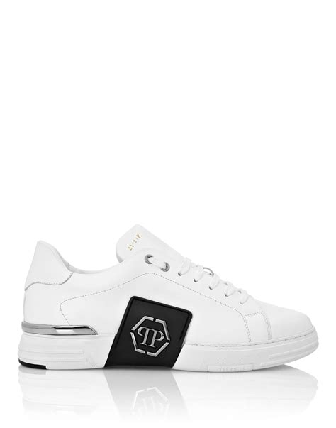 Lo Top Sneakers Phantom Kick Leather Platinum Hexagon Philipp Plein