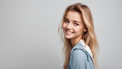 Premium Photo Portrait Of Young Beautiful Cute Cheerful Girl Smiling