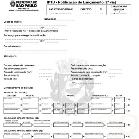 2ª Via Notificação de Lançamento do IPTU Capa ou Espelho