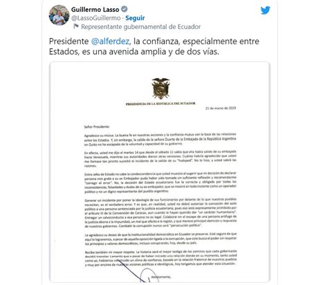 Guillermo Lasso Le Respondió A Alberto Fernández “colaborar En El