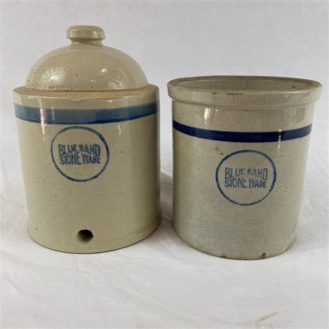 At Auction Blue Band Stoneware Crock Chicken Waterer X In