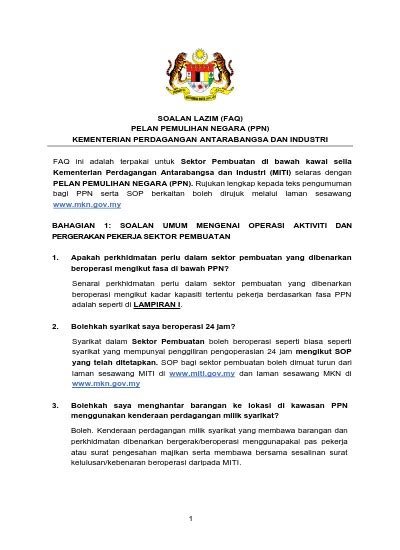 Soalan Lazim Faq Pelan Pemulihan Negara Ppn Kementerian Perdagangan