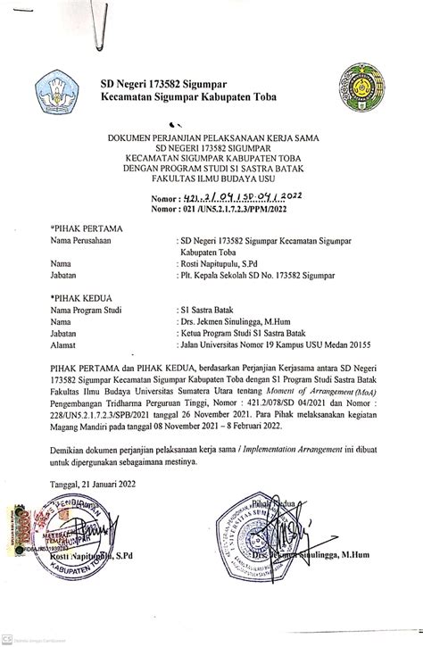 Program Studi Sastra Batak Implementation Arrangement IA