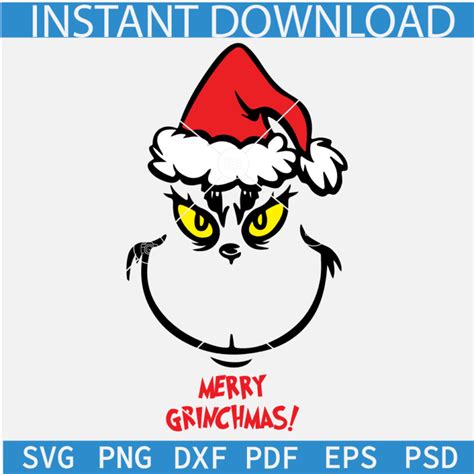 Merry Grinchmas SVG Grinch Face With Santa Hat SVG Santa Grinch Face SVG