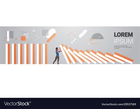 Stressed Businesswoman Stopping Domino Effect Vector Image