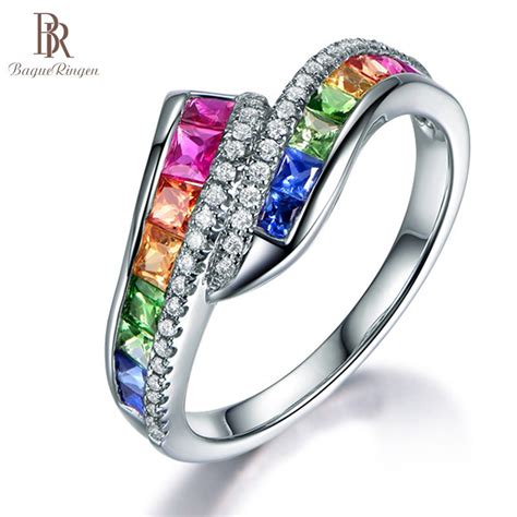 Bague Ringen Geometrie Zilveren Sieraden Kleuren Edelstenen Ring